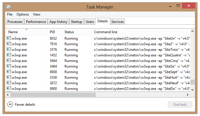 Gestionnaire de tâches avec l'option Command Line activé